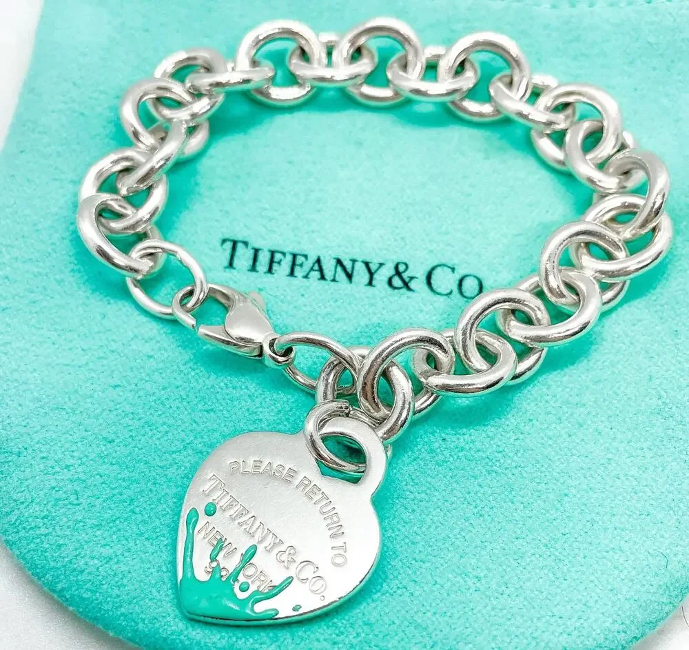 Tiffany & Co Return to Tiffany Blue Enamel Splash Heart Tag Bracelet 6.25